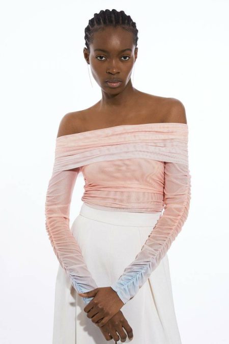 Multi Sunset Ombre Mesh Off The Shoulder Jersey Bodysuit Women Karen Millen Tailoring