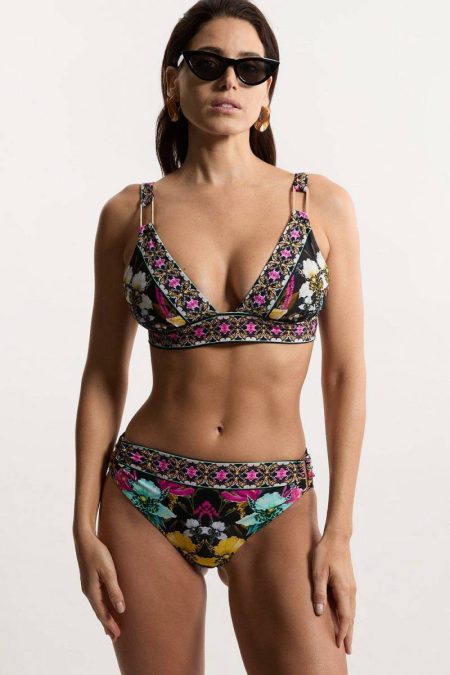 Multi Swimwear Mirror Print Plunge Bikini Top Karen Millen Women
