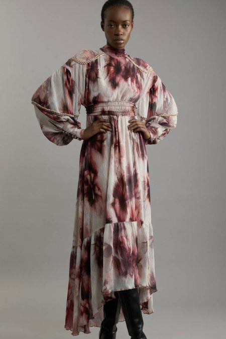 Multi Women Petite Crinkle Floral Woven Maxi Dress With Laced Back And Embellishment Karen Millen Tailoring