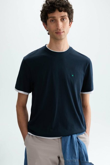 Navy Cotton Double T-Shirt Men T-Shirts Purificacion Garci