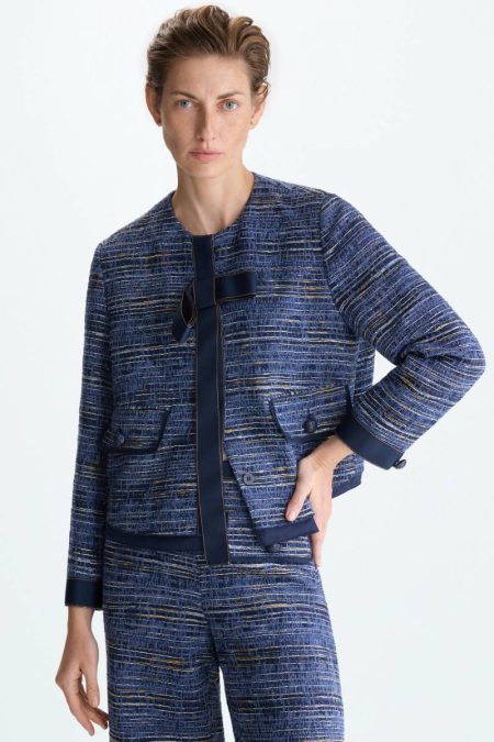 Navy Denim-Effect Woven A-Line Short Jacket Purificacion Garci Women Jackets