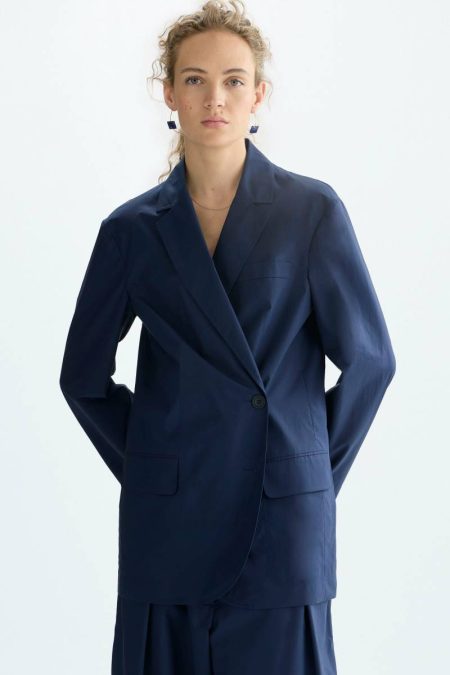Navy Jackets Women Poplin Oversize Tailored Jacket Purificacion Garci