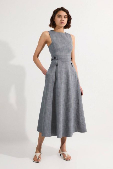 Navy Karen Millen Maxi Dresses Women Tailored Marl Midi Dress