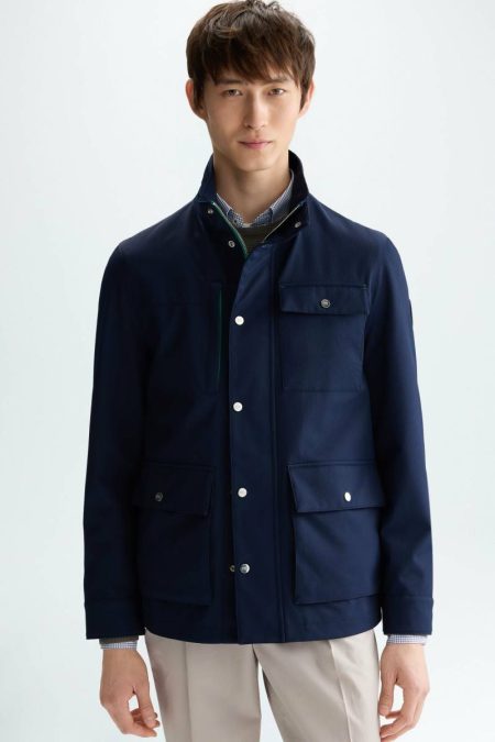 Navy Men Purificacion Garci Outerwear Waterproof Textured Technical Parka