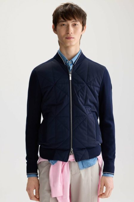 Navy Origami Quilted Nylon Knit Bomber Jacket Men Outerwear Purificacion Garci