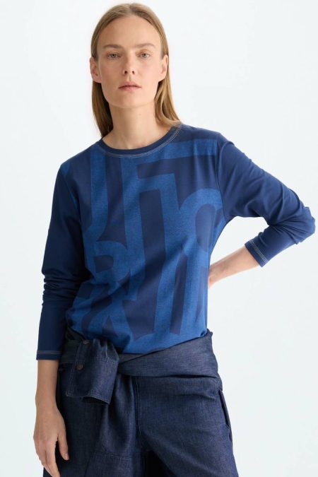 Navy Pg Lines Jersey Straight-Fit T-Shirt Women T-Shirts And Tops Purificacion Garci