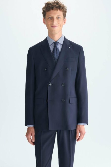 Navy Tropical Wool Double-Breasted Classic Fit Suit Jacket Men Purificacion Garci Suits And Blazers