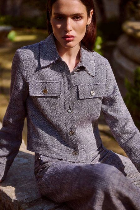 Navy Two-Piece Sets Karen Millen Spring Tweed Tailored Jacket Women