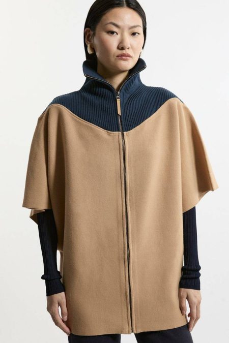 Navy Women Karen Millen Zip Through Collared Knit Poncho Tailoring