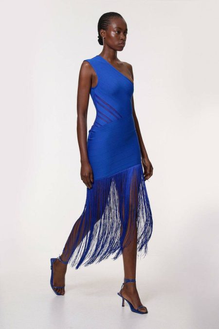 Neutral Figure Form Bandage Knit Tassel Sheer Dress Women Knitwear Karen Millen