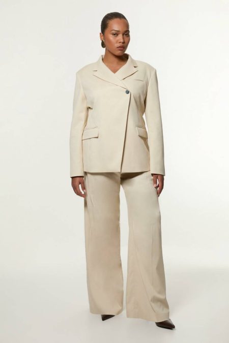 Neutral Karen Millen Plus Size Soft Structured Tailored Wide Leg Pants Tailoring Women