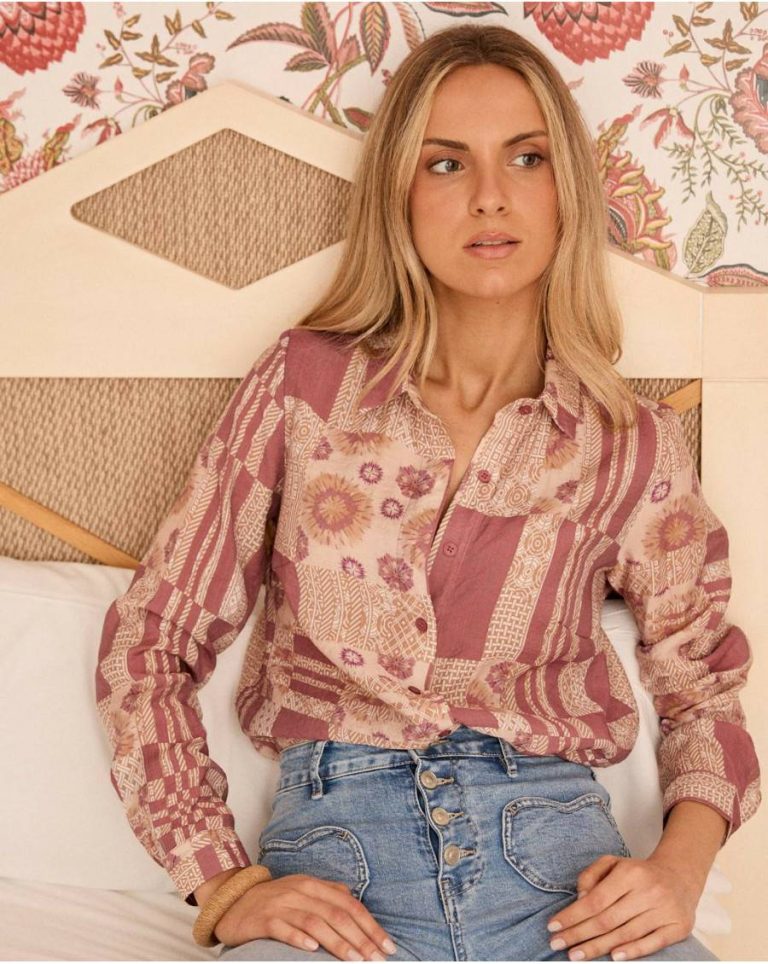 Nimue Patchwork Shirt Women Polín Et Moi Blouses And Shirts Mallow - Image 3