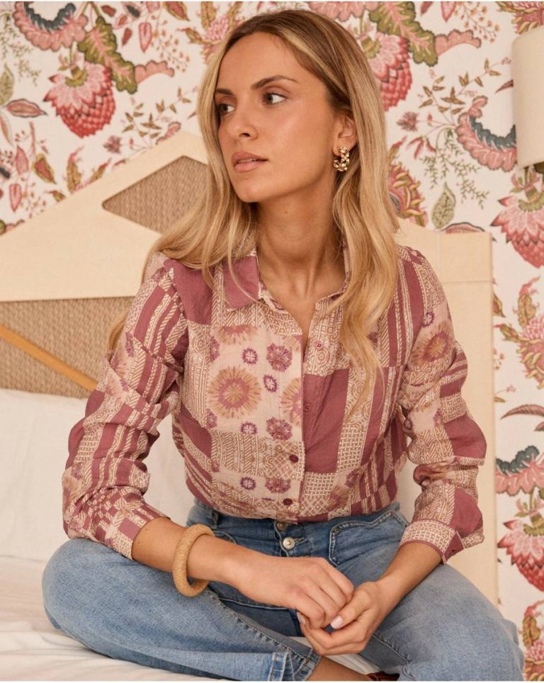 Nimue Patchwork Shirt Women Polín Et Moi Blouses And Shirts Mallow - Image 5