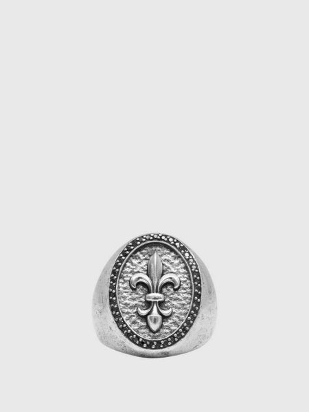 No Color Fleur De Lis Feature Ring With Black Diamonds Jewelry John Varvatos Men