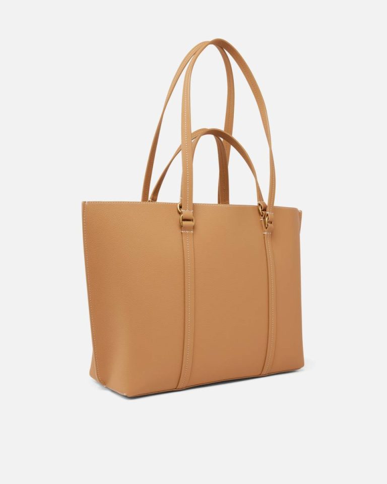 Nougat-Antique Gold Shoulder Bags Pinko Large Leather Shopping Bag - Image 2