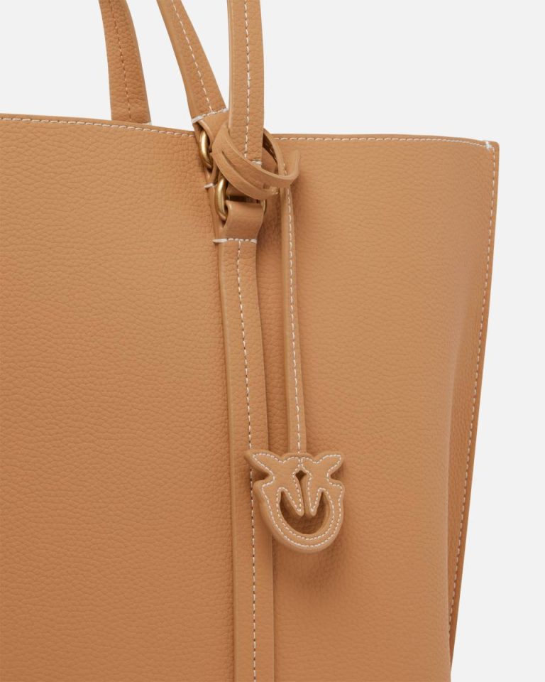 Nougat-Antique Gold Shoulder Bags Pinko Large Leather Shopping Bag - Image 3