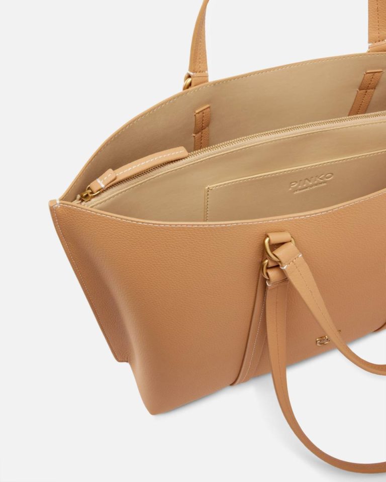 Nougat-Antique Gold Shoulder Bags Pinko Large Leather Shopping Bag - Image 4