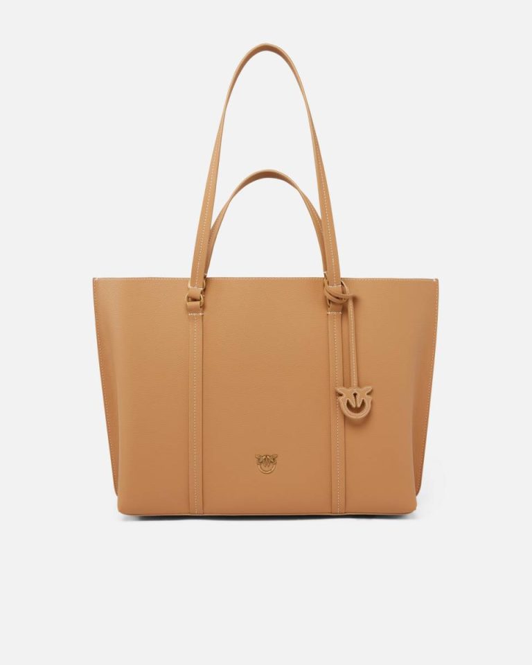 Nougat-Antique Gold Shoulder Bags Pinko Large Leather Shopping Bag