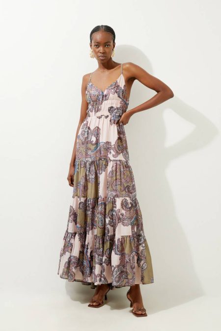 Olive Tailoring Women Tall Printed Paisley Maxi Cotton Woven Sun Dress Karen Millen