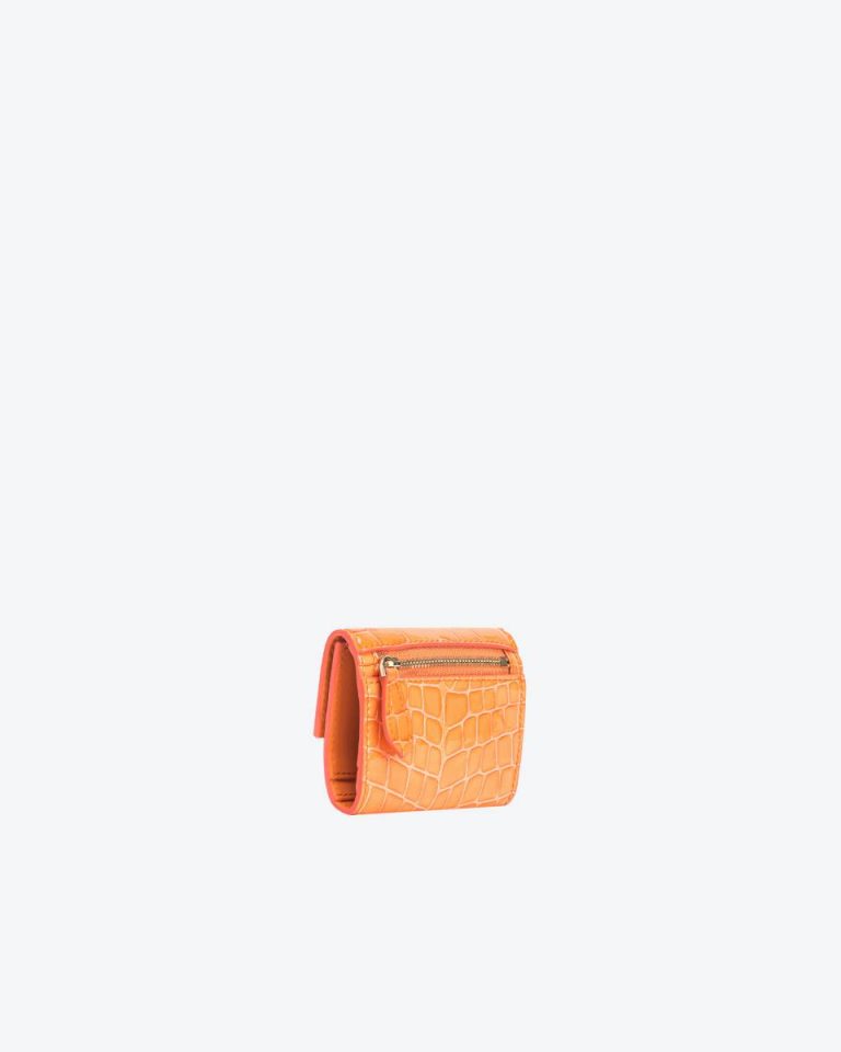 Orange-Light Gold Pinko Galleria Small Wallet In Shiny Coloured Crocodile-Print Leather Leather Goods - Image 2