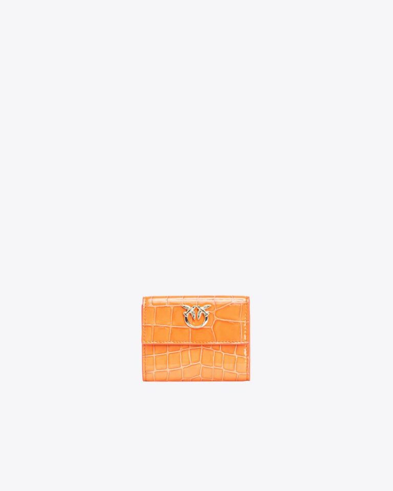 Orange-Light Gold Pinko Galleria Small Wallet In Shiny Coloured Crocodile-Print Leather Leather Goods