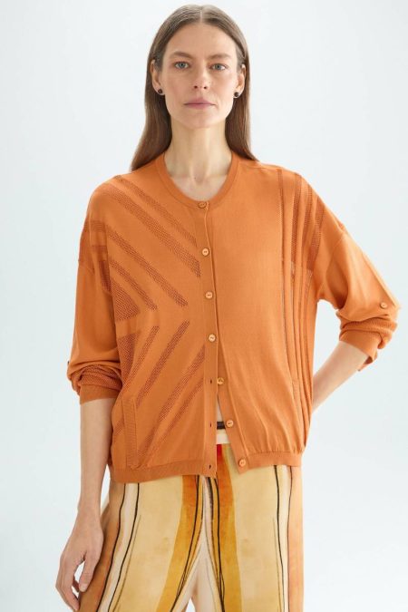 Orange Purificacion Garci Jackets Women Knit Print Crepe Straight-Fit Jacket