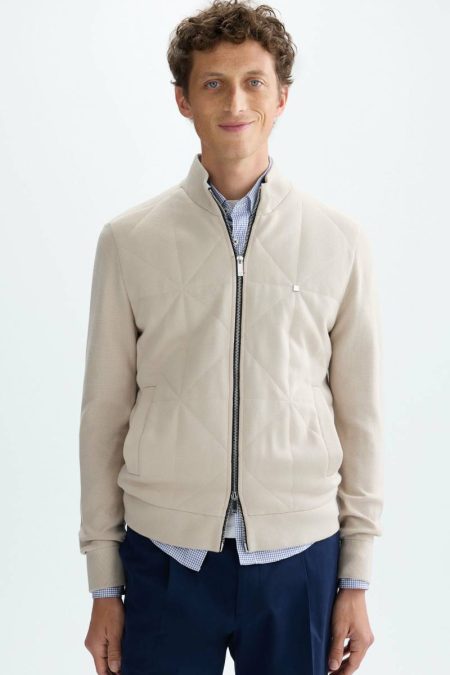 Origami Quilted Cotton Knit Cardigan Stone Men Knitwear Purificacion Garci