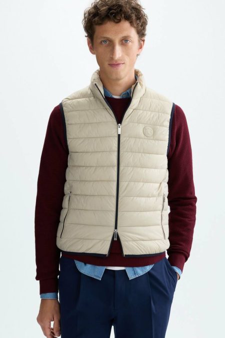 Outerwear Men Quilted Technical Nylon Gilet Purificacion Garci Stone