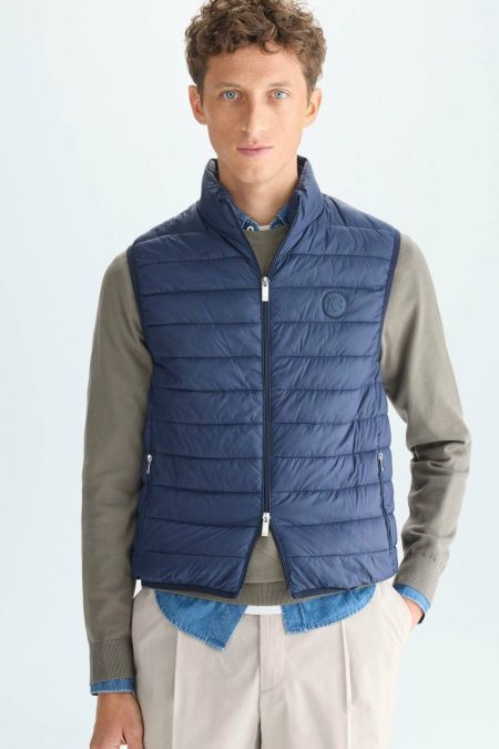 Outerwear Navy Men Quilted Technical Nylon Gilet Purificacion Garci