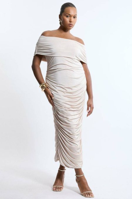 Oyster Plus Size Drapey Slinky Jersey Off The Shoulder Maxi Dress Karen Millen Tailoring Women