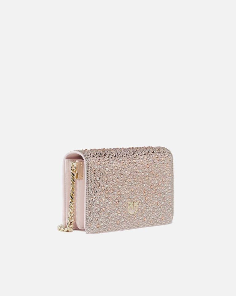 Pale Mauve-Light Gold Pinko Galleria Full-Rhinestone Mini Love Bag Click Crossbody Bags - Image 2