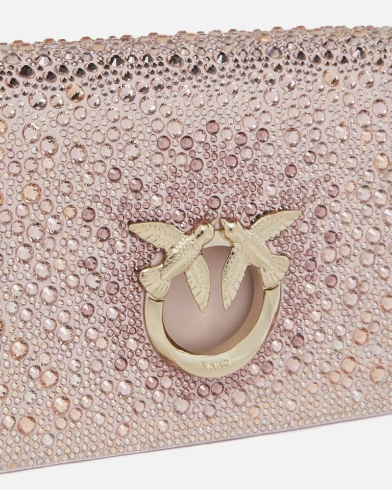 Pale Mauve-Light Gold Pinko Galleria Full-Rhinestone Mini Love Bag Click Crossbody Bags - Image 3