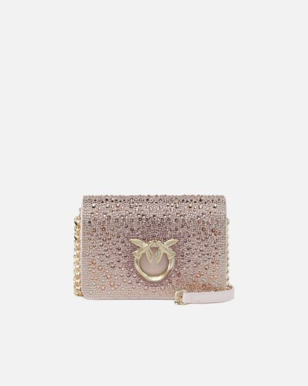 Pale Mauve-Light Gold Pinko Galleria Full-Rhinestone Mini Love Bag Click Crossbody Bags