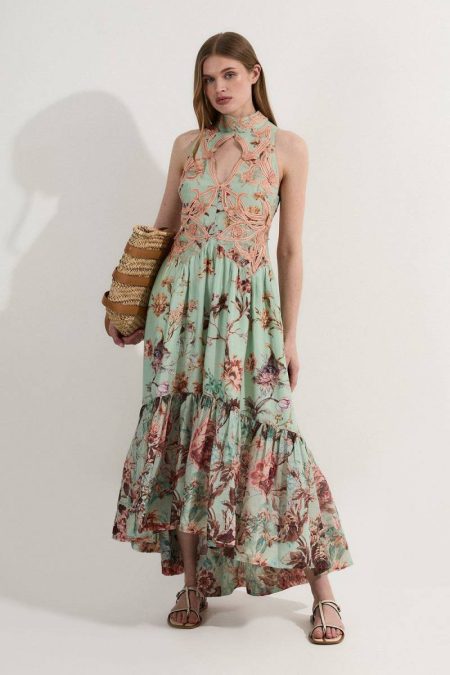 Peach Maxi Dresses Floral Applique Lace Maxi Dress Women Karen Millen