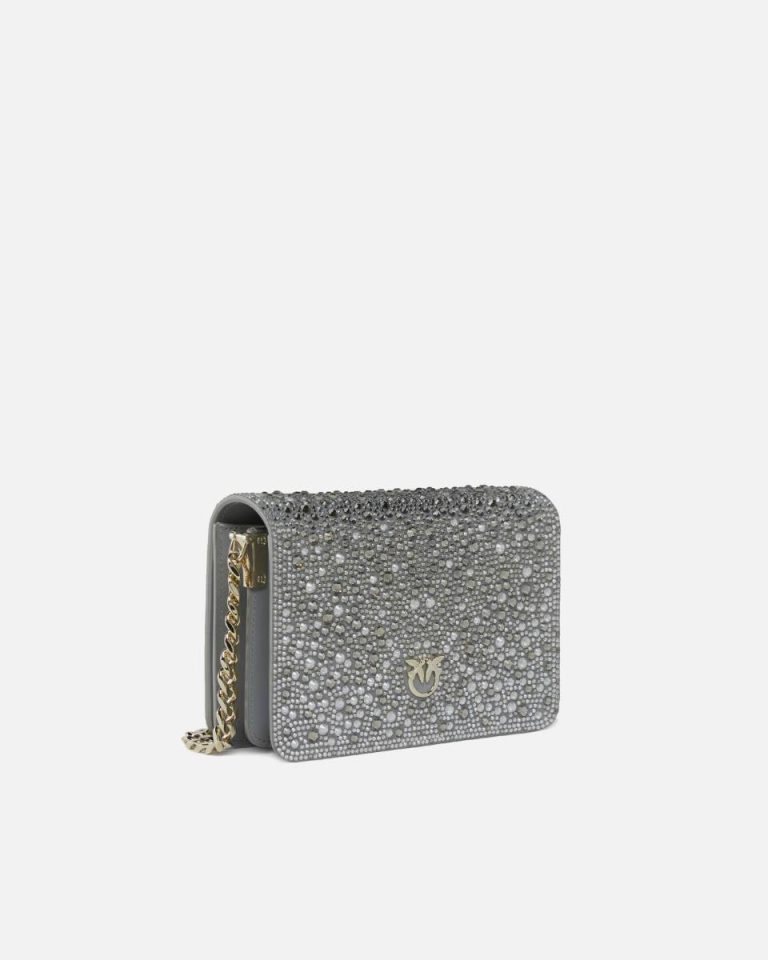Penguin Grey-Light Gold Pinko Galleria Full-Rhinestone Mini Love Bag Click Crossbody Bags - Image 2