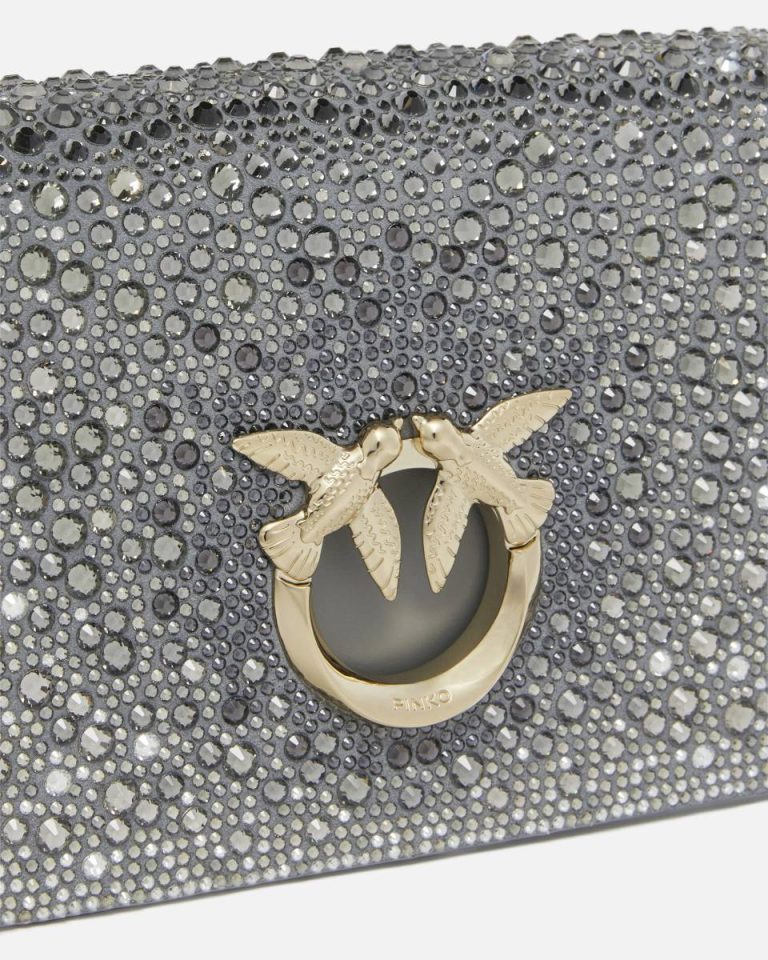 Penguin Grey-Light Gold Pinko Galleria Full-Rhinestone Mini Love Bag Click Crossbody Bags - Image 3