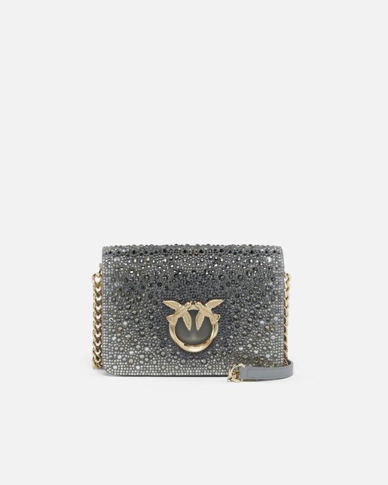 Penguin Grey-Light Gold Pinko Galleria Full-Rhinestone Mini Love Bag Click Crossbody Bags