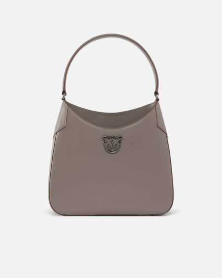 Penguin Grey-Old Silver Pinko Galleria Hobo Shoulder Bag In Smooth Leather Shoulder Bags