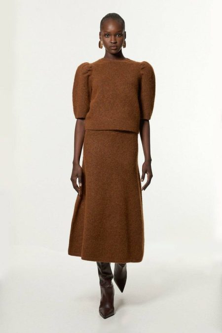 Petite Alpaca Wool Fluffy Full Knit Skirt Ivory Knitwear Women Karen Millen