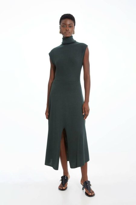 Petite Cashmere Blend Sleeveless Turtleneck Midaxi Knit Dress Tailoring Women Olive Karen Millen