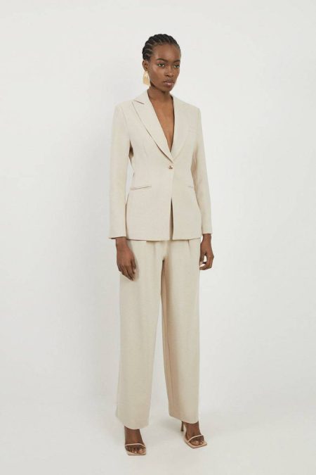 Petite Compact Stretch Single Breasted Tailored Blazer Tailoring Karen Millen Beige Women
