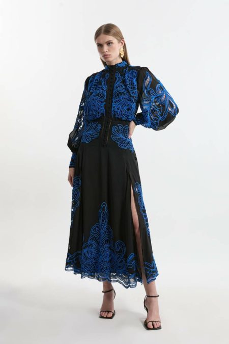 Petite Cut Work Embroidered Woven Maxi Dress Women Karen Millen Black Maxi Dresses