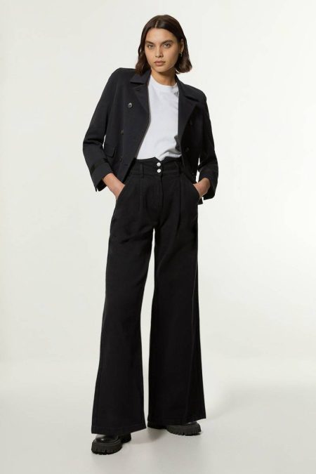Petite Denim Wide Leg Pants Karen Millen Black Denim Women