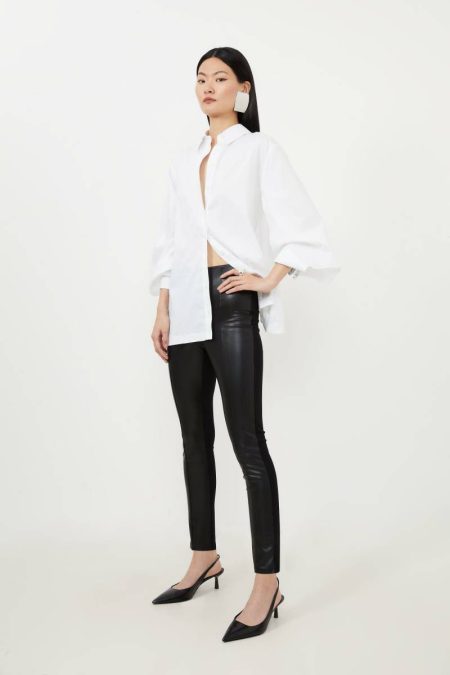 Petite Faux Leather And Ponte Leggings Women Karen Millen Leather Chocolate