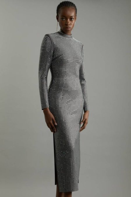 Petite Figure Form Bandage Knit All Over Embellished Maxi Dress Karen Millen Women Tailoring Dark Grey