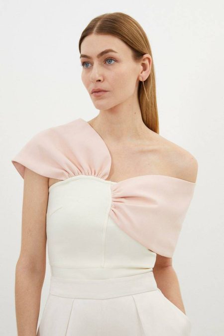 Petite Figure Form Bandage Knit Asymmetric Strap Top Women Karen Millen Tailoring Pink