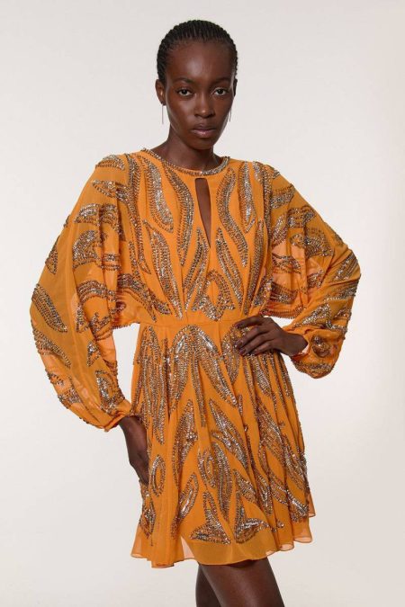 Petite Kimono Sleeve Embellished Mini Dress Women Mini Dresses Karen Millen Mango