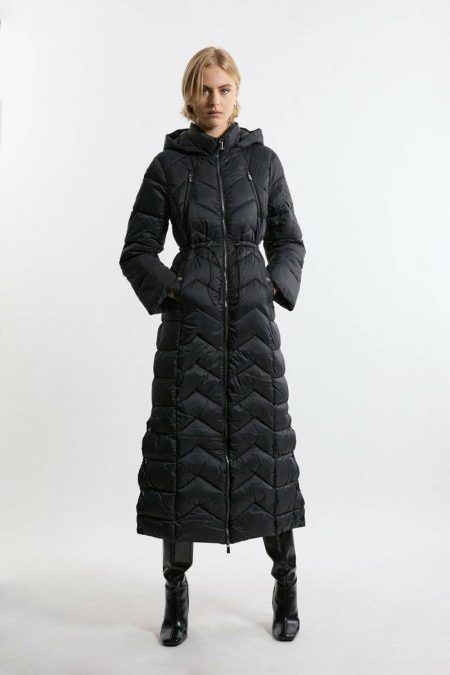 Petite Lightweight Packable Maxi Coat Karen Millen Black Tailoring Women