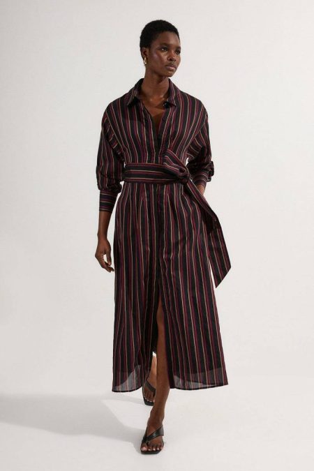 Petite Premium Cotton Tailored Belted Shirt Maxi Dress Maxi Dresses Women Stripe Karen Millen