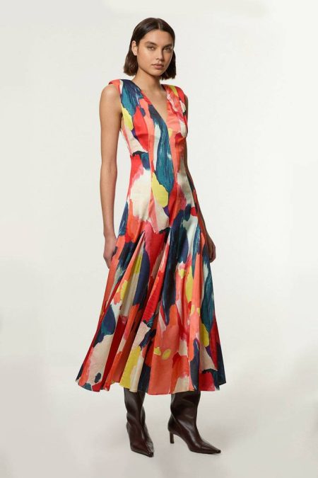 Petite Satin Print V Neck Woven Maxi Dress Karen Millen Multi Women Maxi Dresses